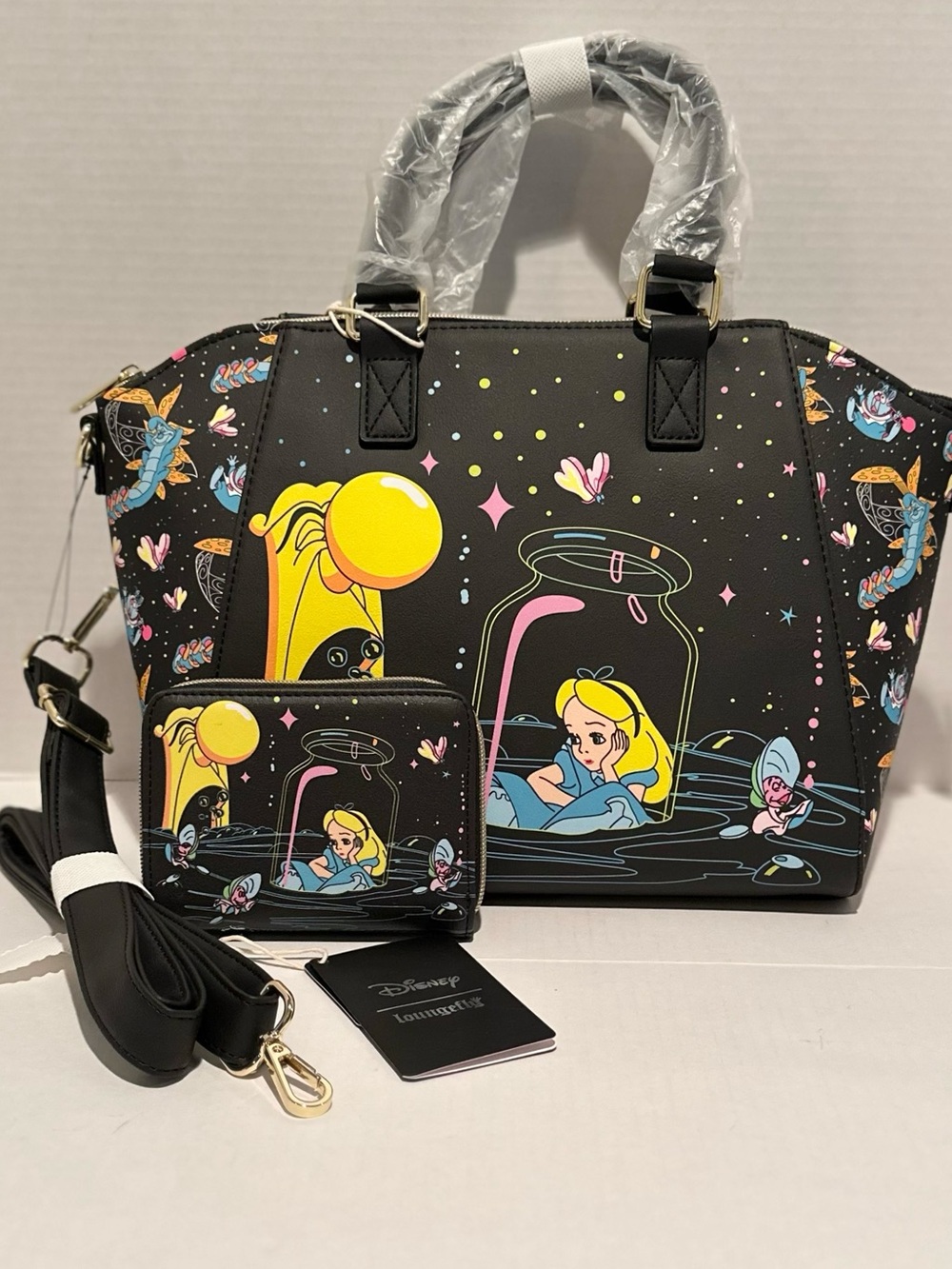 Loungefly Disney NWT Alice In Wonderland Floating Bottle Satchel Bag & Wallet